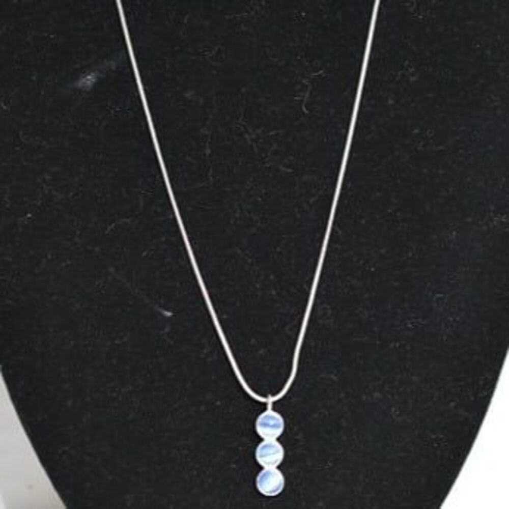 Triple Drop Blue Cat's Eye Chic Silver Tone Snake Chain Necklace